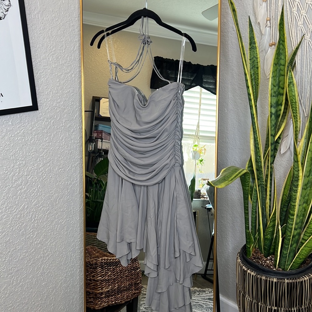 HOUSE OF CB 'Valeria' Smoke Gathered Asymmetric Dress NWOT - Picture 7 of 10